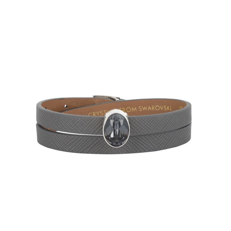 دستبند کشویی بیضی نقره با کریستال دودی سواروسکی