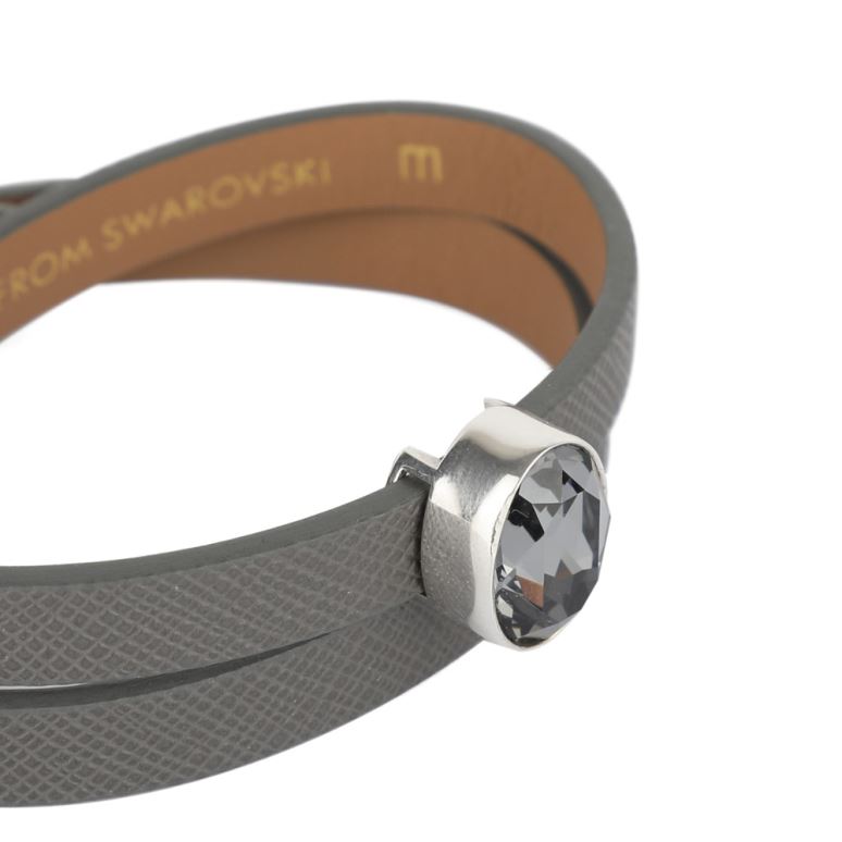 دستبند کشویی بیضی نقره با کریستال دودی سواروسکی